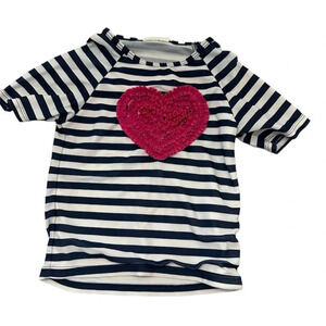 Crazy 8 Girl Toddler Short Sleeve Navy & White Stripe with Pink Heart Sz 4T GUC